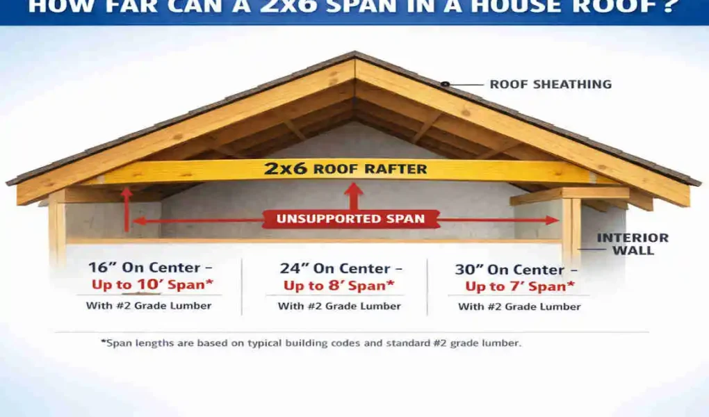 How Far Can a 2x6 Span in a House Roof?