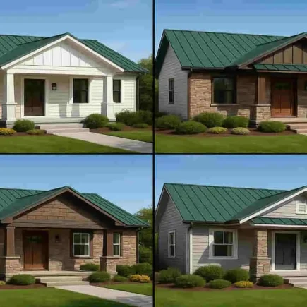 red brick house with green roof