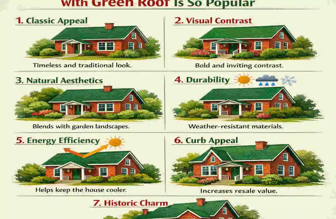 red brick house with green roof
