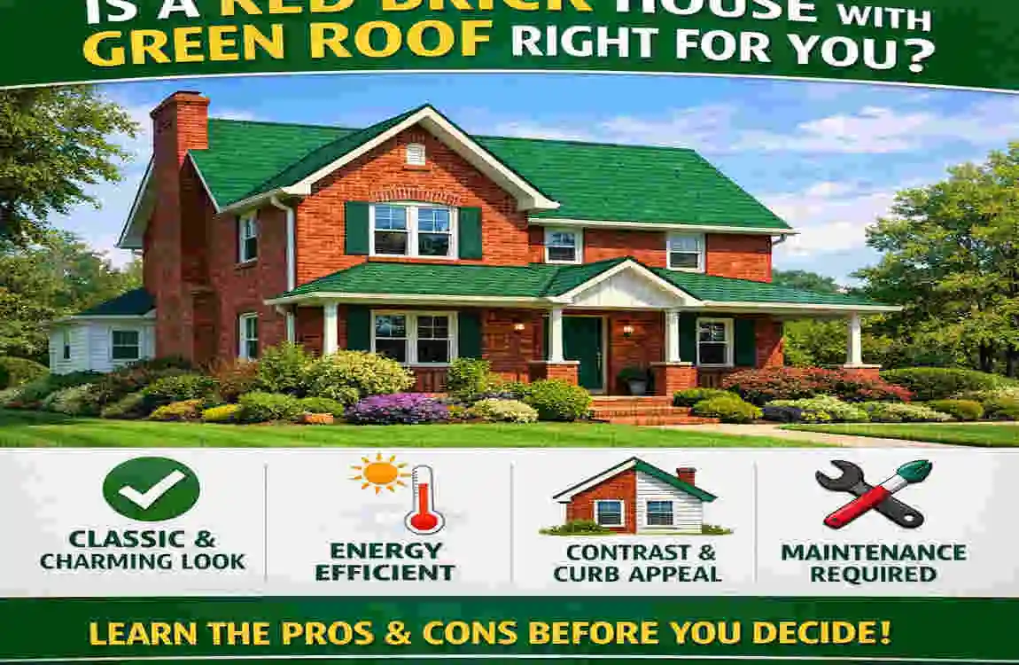 red brick house with green roof