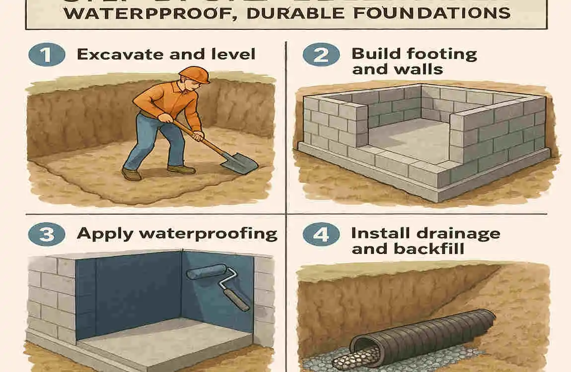 DIY Waterproofing For Home Foundations Reference: How To Build A Home Basement Step By Step DIY