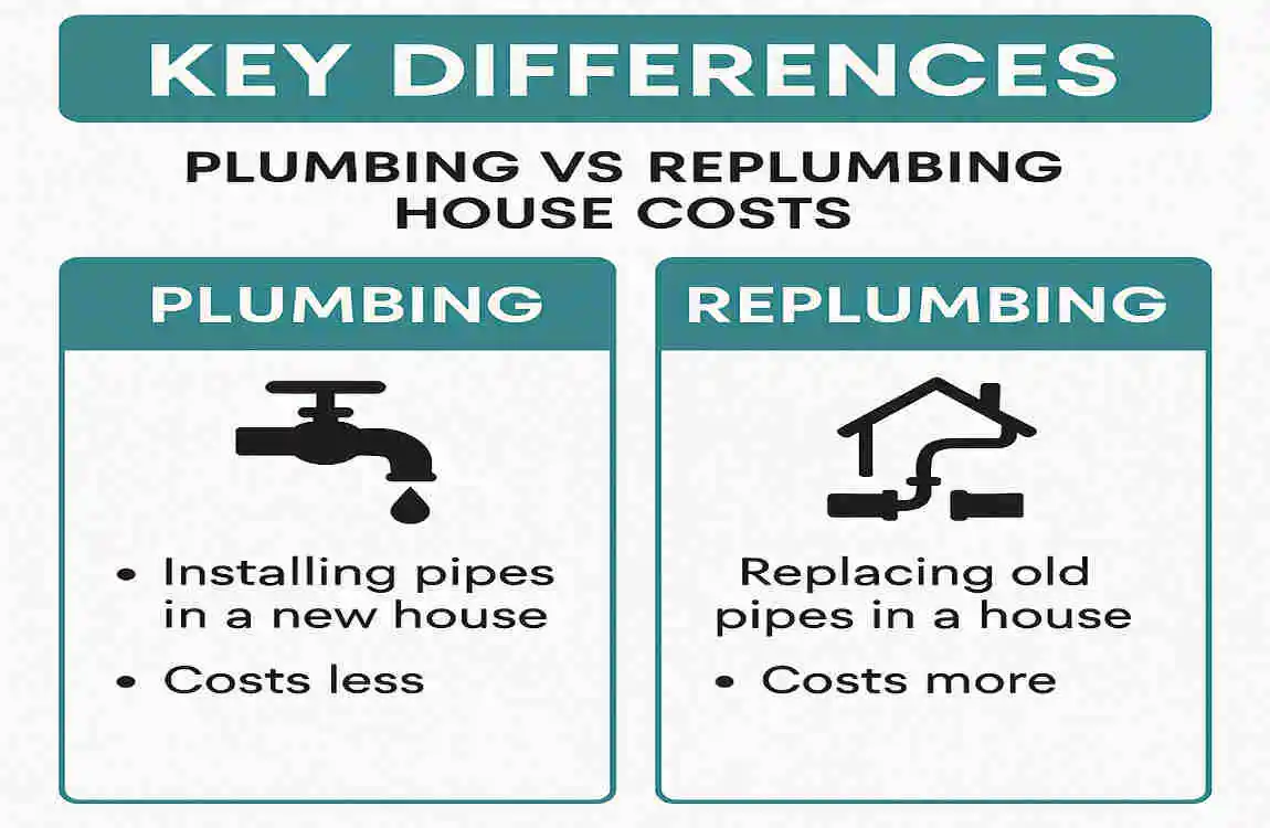 difference between plumbing and replumbing house cost
