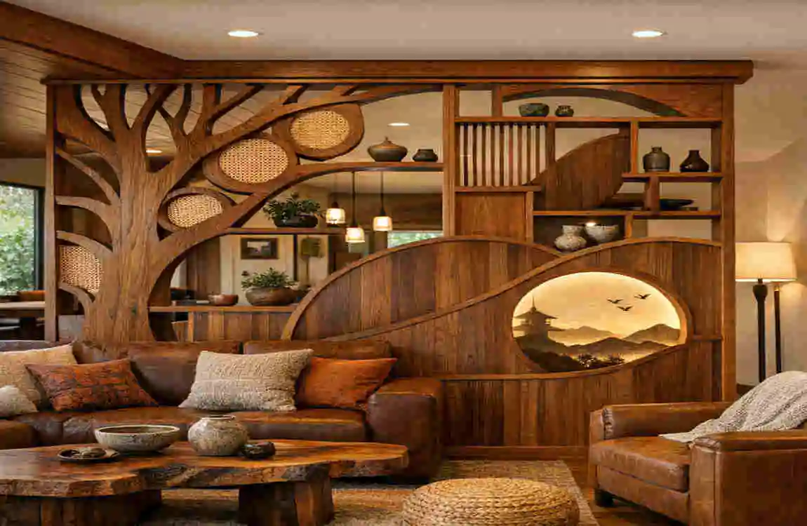 Wooden Living Room Partition Designs