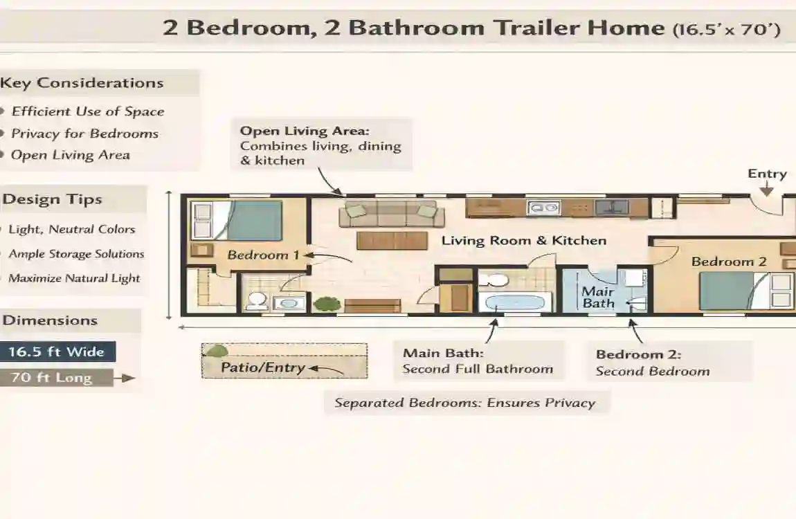 2 bed to bath 16.5x70 trailer home