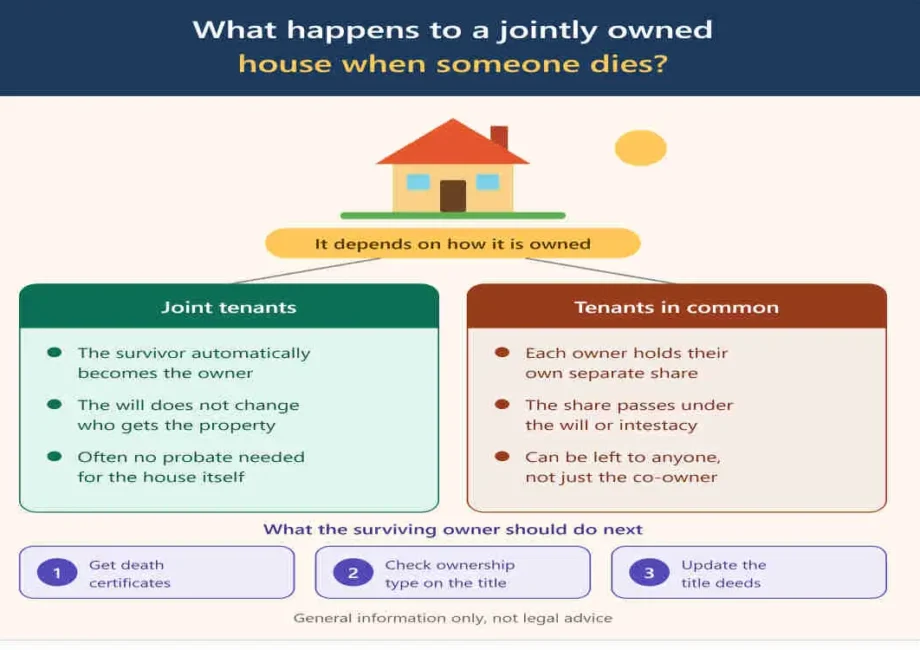 what happens to a jointly owned house when someone dies